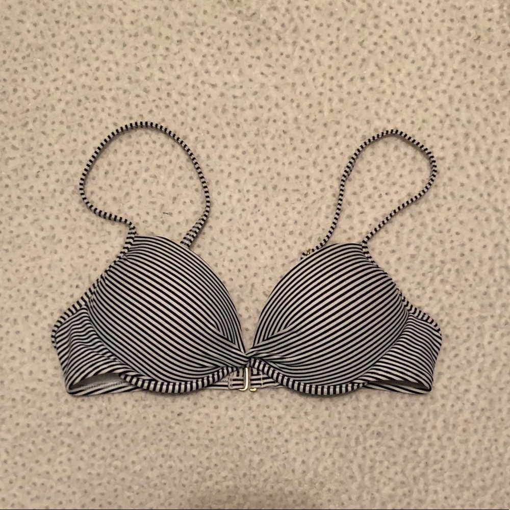 Black and White Striped Bikini Swim Top